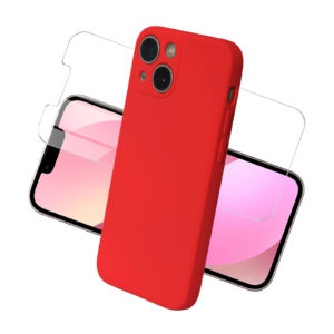 coque iPhone 13 mini Rouge en silicone avec Verre Trempé