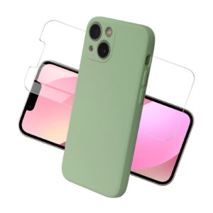 coque iPhone 13 mini vert en silicone avec Verre Trempé